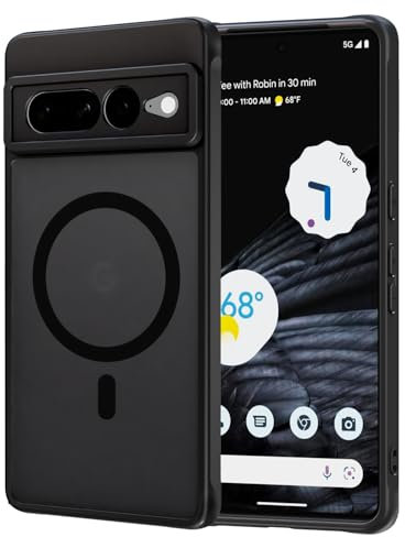 AOMYKE für Google Pixel 7 Pro Hülle Magnetisch, Kompatibel mit MagSafe, Transluzente Matte Anti-Fingerabdruck Kratzfeste PC Rückseite + TPU Bumper Stoßfeste Handyhülle, Schwarz