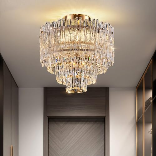 YFMYY Lustre en Cristal Moderne de 11,8 Pouces, plafonnier encastré à 3 Niveaux, lampadaire Rond en Cristal LED Proche du Plafond pour Salon, Chambre à Coucher, Salle à Manger, Couloir