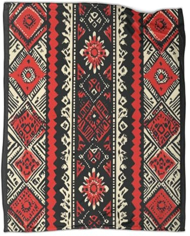 kaiyun Patrón Étnico Manta Estampada 3D Rojo y Negro Colcha De Diseño Ropa De Cama De Microfibra Suave Y Cálida Sofá Ropa De Cama 40x50inch(100x130cm)