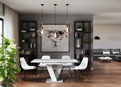 Extendable Dining Table, White/Stone 120-160 x 75cm | Modern Extendable Kitchen Table with Scratch-Resistant Surface | Space-Saving Dining Room Table for Small Apartments