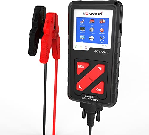 KONNWEI KW710 Testeur de Batterie 12/24V 100-2000 CCA Analyseur de Batterie Auto Numérique avec Écran LCD Couleur, Test Alternateur/Système de Charge Pour Voiture, Camion, Moto, SUV, Véhicules 12/24V
