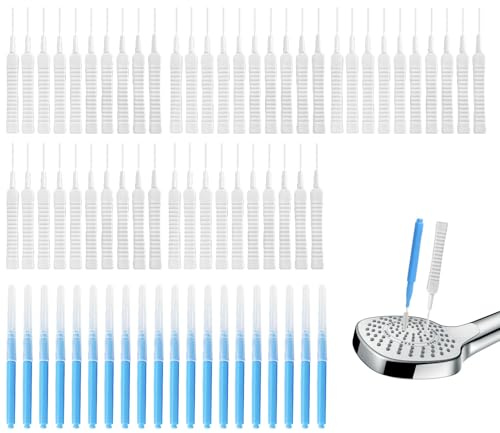Paquete de 70 cepillos de Limpieza para Cabezal de Ducha, 2 Estilos, cepillos antiobstrucción para pequeños Orificios, grifos, fregaderos y boquillas