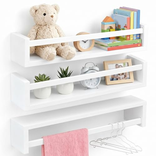 CAAGGMM Väggbokhylla, 3 stycken 42 x 10 x 9,1 cm, trähylla, vägghylla, bokhylla, svävande hylla för rum, bildhyllor för väggen, för användning i vardagsrum, sovrum, vit