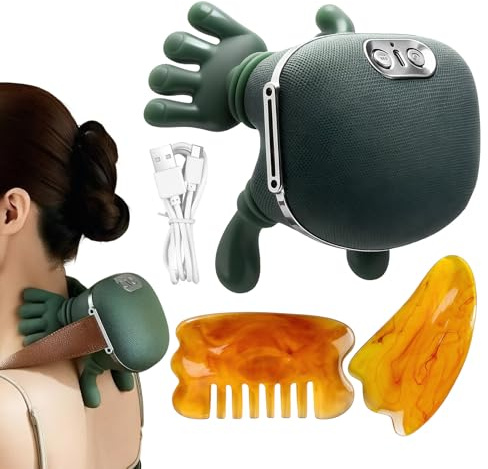 Masajeador eléctrico con calefacción, masajeador de cuello 4D, diseño de masaje de manos simulado, masajeadors de cuello y espalda para aliviar el dolor y relajar los músculos, con 2 placas Gua Sha