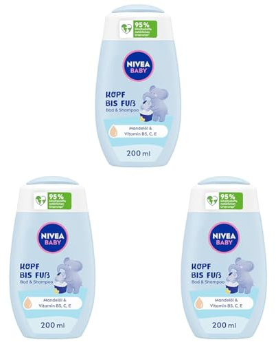 NIVEA BABY Kopf bis Fuß Bad & Shampoo, sanftes veganes Baby Shampoo für Haut und Haare mit Mandelöl, entspannendes Duschgel mit hypoallergener Formel ohne Parabene und Mikroplastik (200 ml)