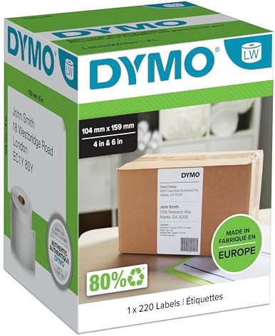 DYMO Original LabelWriter Versandetiketten (Extragroß) für LabelWriter 5XL/4XL-Etikettendrucker | 104 mm x 159 mm | Rolle mit 220 Etiketten | selbstklebend | für LabelWriter Beschriftungsgerät
