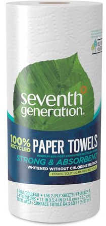 Seventh Generation Paper Towels, 100% Recycled Paper, 2-ply, 1 Roll (Packaging May Vary)
