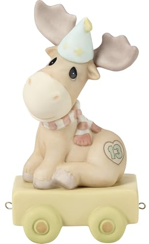 Precious Moments Birthday Train Moose, Age 13, You Mean The Moose To Me, Birthday Gift for 13 Year Old Boys and Girls, Bisque Porcelain Figurine, 142033