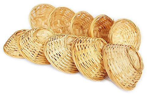 Lashuma 10er Set Bambuskörbchen, Geflochtene Dekokörbe, Leere Aufbewahrungskörbchen Rund 10x4 cm zum Beschenken