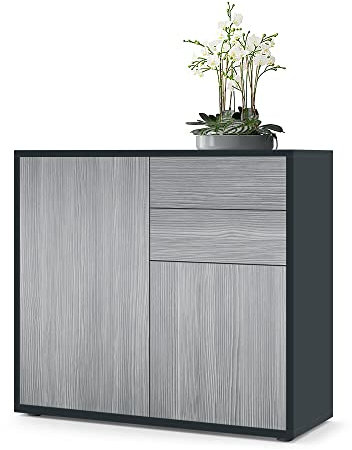Vladon Sideboard Ben, Made in Germany, Kommode mit 2 Türen und 2 Schubladen, Schwarz matt/Avola-Anthrazit (79 x 74 x 36 cm)