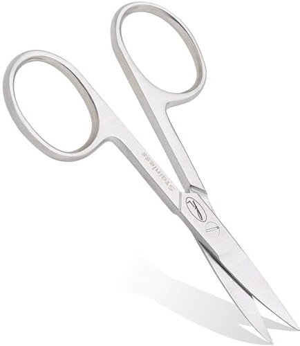 Fine Lines - Thick Nail Scissors - Stainless Steel CURVED Scissor for Women & Men - Silver Manicure Scissors for Nails, Cuticle & Hair Trimming - Suitable for Manicure, Pedicure, Hair & Beard Grooming