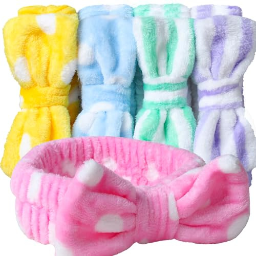 Teenitor 5pcs Makeup Headband with Removable Bow, Spa Headband for Washing Face for Teen Girls Women, Gifts Basket for Teens Girls Party, Skin Care Hairband
