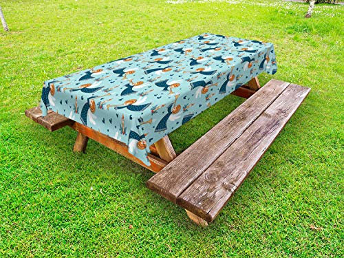 ABAKUHAUS Ángel Funda Nórdica, con alas Chica Trompeta, de Tela Estampado Decorativo Apto Lavadora, 145 cm x 305 cm, Azul pálido Naranja