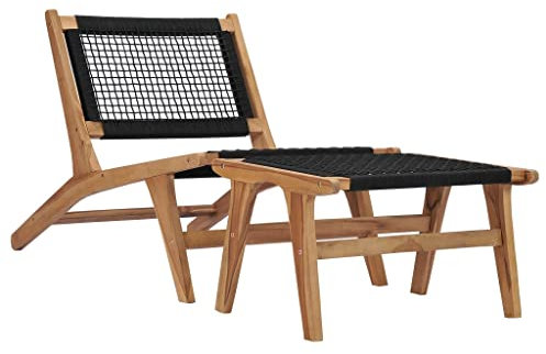 vidaXL Teak Massiv Sonnenliege mit Fußablage Gartenliege Relaxliege Liegestuhl Gartenmöbel Holzliege Liege Gartenstuhl Deckchair Seil