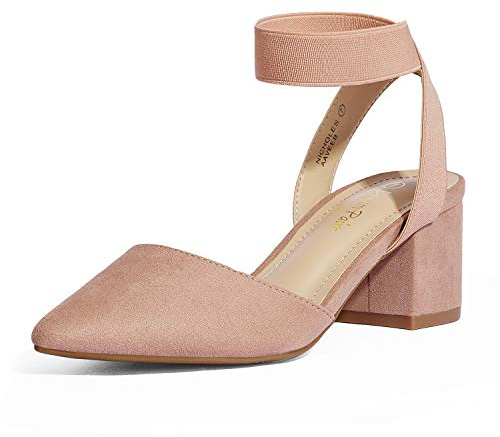 DREAM PAIRS Womens Low Mid Block Heels Mary Jane Ladies Ankle Strap Court Shoes Sandals,Size 7,Blush/Suede,NICHOLES