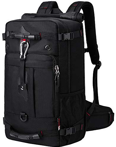 KAKA Travel Backpack, Carry On Backpack Durable Convertible Duffle Bag passar för 15,6 tums laptop för män och kvinnor (medium 35 l), svart, L, Reseryggsäckar