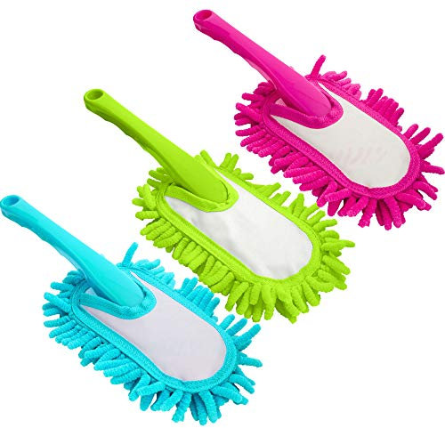 HOMESHOPA 3 Pack Handheld Microfibre Noodle Duster, Chenille Wand Hand Dusters, Washable Removable Head, Household Cleaning Duster Brush for Office, Car, Window, Furniture