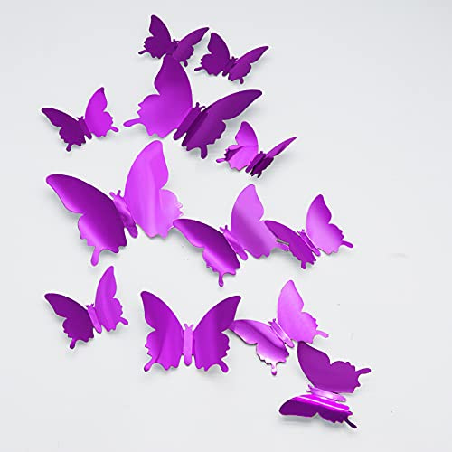 Mariposas Decorativas 3D, CAYUDEN 24pcs Extraíbles Mariposa 3D Espejos Decorativos de Pared 3 Tamaños 3D Mariposas Decoraciones para Fiesta Decoración, Boda, Dormitorio, Puerta, Ventana, Jardin