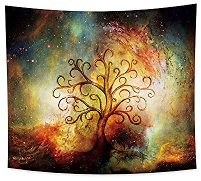 YONGFOTO 150x130cm Albero Della Vita Arazzo, Nebulosa Stelle Cielo Colorato Arazzo Rami Ricurvi Arazzi Da Appendere A Parete In Abete Mistico Per Salotto Dormitorio Decor Divano Tappeto Coperta