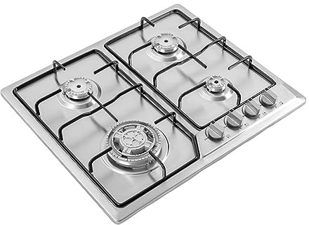 4 Burner Gas Top Stove Gas Cooktop 24 Inch Stainless Steel Built-in Gas Cooktop Gas Cooker Natural LPG Silver Gas Hob for Kitchen,Electric Ignition(4 Burner/22.83 * 19.68)
