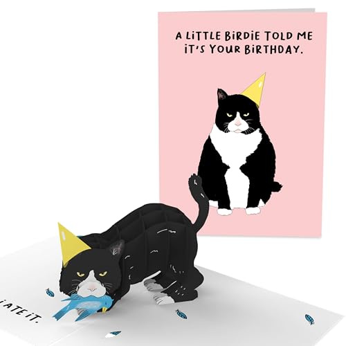Central 23 Biglietto pop up gatto - A Little Birdie Told Me It's Your Birthday - Biglietto di compleanno 3D per uomo donna - Amanti dei gatti - Viene fornito con adesivi