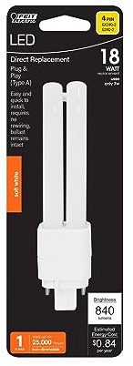 Feit Electric PL GX24Q-1 4 Pin LED Light Bulb Soft White 18 Watt Equivalence 1 pk
