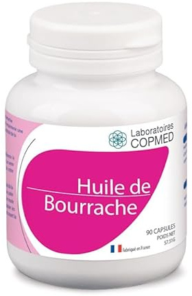 LABORATOIRES COPMED - Huile de Bourrache & Vitamine E - Complément Alimentaire - Aide à Garder une Belle Peau - Actifs Naturels - Marque Française - 90 Capsules (Pilulier Bioplastique)