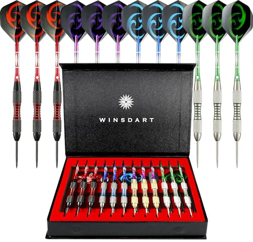 WINSDART Darts Metal Tip Set Steel Tip Darts 12 pcs Set 22g with Gift Box