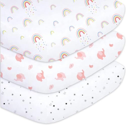 Plushii 3er-Pack Spannbettlaken Spannbetttücher 60x120 cm für Baby- und Kinderbetten – Atmungsaktive Mikrofaser-Babybettlaken, Oeko-TEX zertifizierte Kinderbett-Matratzenlaken, Regenbogen