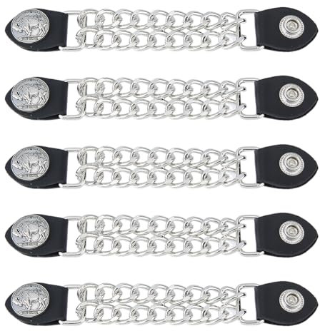 SUPERFINDINGS 5 pzs Cadenas de extensión con botón para chaleco de motocicleta Cadena de extensión de chaleco de piel sintética de aleación con patrón de ganado,Accesorios de ropa de mezclilla 18 cm