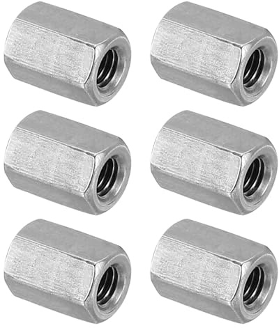 PATIKIL M4 x 0.7-Pitch Dado Esagonale Lungo Acciaio Inossidabile 304, 6Pz 10mm/0,4 L Dadi di Accoppiamento Dado a Barra Lunga Intera Connettore per Barra Filettata, Argento