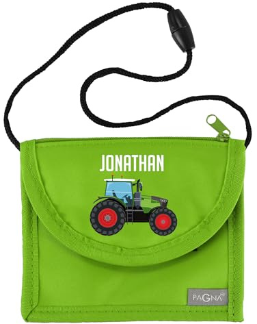 Striefchen Brustbeutel für Kinder mit Sichtfenster - personalisiert - (Traktor, Grün)