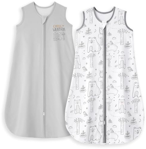 Yoofoss Paquete de 2 Saco de Dormir para Bébé de Verano 1.0 TOG 100% Algodón transpirable Saco de Dormir 90 cm para Neutral Niñas Niños 18-24 Meses
