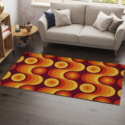 UUZEAI Orange Braun Abstrakte Geometrische Teppich 70er-Jahre Retro Stil Teppich, Weicher Kurzflor Wohnzimmer Teppich rutschfest Waschbarer Teppiche für Schlafzimmer, Flur Bodenteppich 60x130cm
