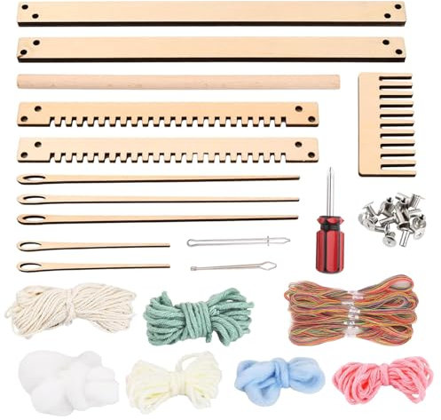 URHRHU Webrahmen aus Holz für Kinder, 30 x 22 cm, Webrahmen Set, Webrahmen aus Holz zum Weben, für Kinder ab 5, 6, 7, 8, 9, 10 Jahren, Webbrett Groß ideal für Anfänger