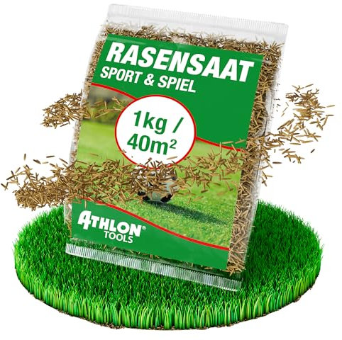 ATHLON TOOLS Graines de gazon de sport et de jeu, 1 kg/40 m², pour le printemps, germination rapide, semences de pelouse, gazon de sport robuste pour enfants et animaux domestiques