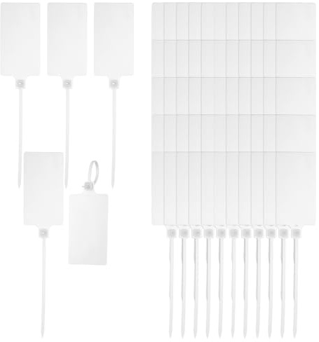 PATIKIL 60 Pcs Plastic Tags, Hanging Label Tags Blank Zip Ties Writable Waterproof Storage Key Signs for Labeling Shipping Marking Identification Inventory, 100x60mm, White