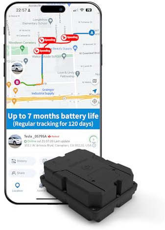 Benbengo Magnetic GPS Tracker for Vehicles, Hidden Tracker Device for Car, Trailer, Up to 7 Months Battery Life, Real-Time Track, Waterproof, 5-Day Free Trial, Subscription Required