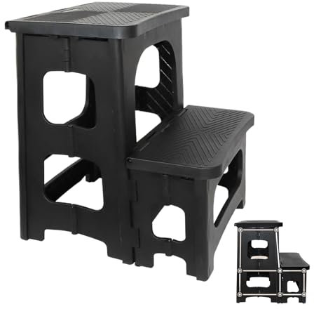 Taburete plegable de escalera de 2 escalones, superficie antideslizante, diseño portátil, de escalera resistente que ahorra espacio, solución estable multiusos para uso en cocina, baño