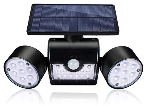 TENVORA Luz Garaje,Luces de Garaje Luces solares al Aire Libre 30 Luces de la Seguridad del Sensor de Movimiento de Cabezal Doble Focos Lámpara de pie for el Frente de la Puerta Patio Jardín Garaje