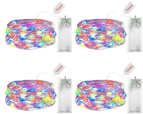 ENLACE 4 stycken LED-ljusslingor med timer, 2 m 20 LED mikro ljuskedjor inomhus batteridriven, koppartråd ljuskedja för jul, halloween, bröllop, festdekoration, färgglad