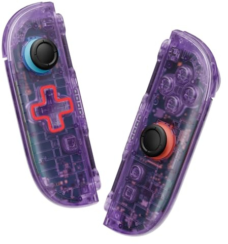 eXtremeRate Coque pour Switch Joycon 2 avec Boutons de Remplacement Complet,Accessoires pour Nintendo Switch 2 Joycon Plaque Avant/Arrière,Version D-Pad-Violet Transparent