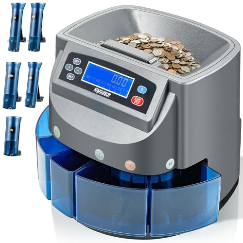 𝟐𝟎𝟐𝟔 𝐔𝐩𝐠𝐫𝐚𝐝𝐞𝐝 USD Coin Counter Machine, Professional Coin Sorter & Wrapper Roller Machine, 500 Coins Capacity Automatic Change Counter-LCD Display, Sorts 270 Coins/Min, 5 Coin Bins & Rolls