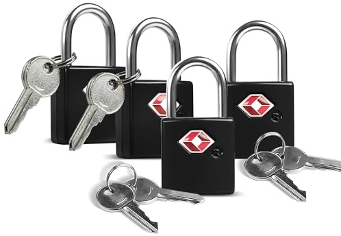 UP Security TSA Locks for Luggage with Keys, Luggage Locks TSA Approved 4 Pack, International Travel Essentials, Small Padlock with Key, Mini Padlock for Suitcase, Backpack, Bag, Zipper, Case, Box