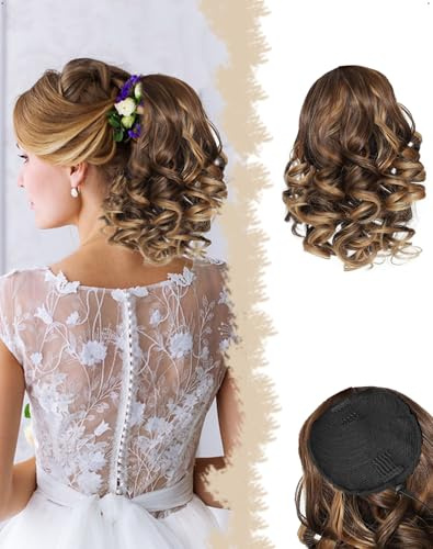 SanKristo 23 cm Coda Capelli Extension con Coulisse, corte ondulate naturali a coda di cavallo sintetiche clip a pettine Ricci Mossi finta Ponytail posticci parrucche accessori donne, Biondo Castano