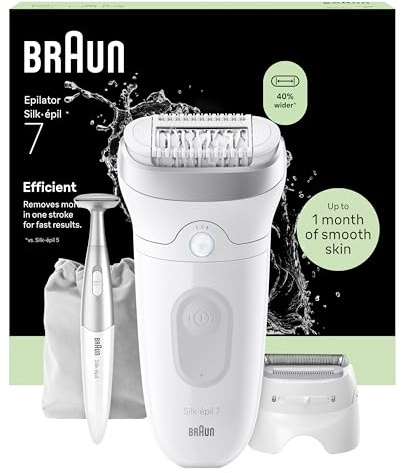 Braun Epilateur Electrique Femme Silk·épil 7, Etanche, Tête Large Pour Epilation Facile, Coffret Avec Tête de Rasage, Sabot, Tondeuse Femme Intime, 7-241