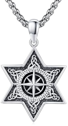 REDSUN Davidstjärna halsband 925 sterlingsilver med retro kompass-hänge, gåva för män