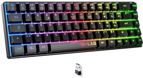 The G-Lab Keyz Hydrogen WL Noir – Clavier Gamer sans Fil 60% AZERTY – Triple Mode 2,4GHz Bluetooth Filaire – Clavier Gaming Silencieux RGB – PC,PS4,PS5