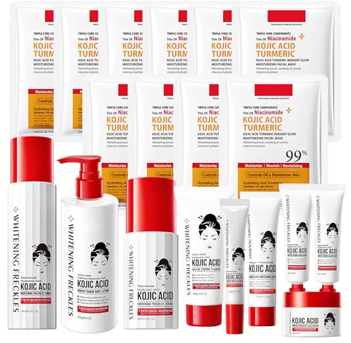 19PCS Skincare Ácido Kójico Kit,Loción Corporal Ácido Kójico Serum,Tónico