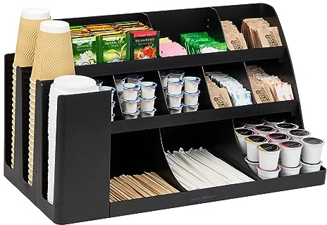 Mind Reader Cup and Condiment Station, Countertop Organizer, Coffee Bar, Kitchen, Stirrers, Black